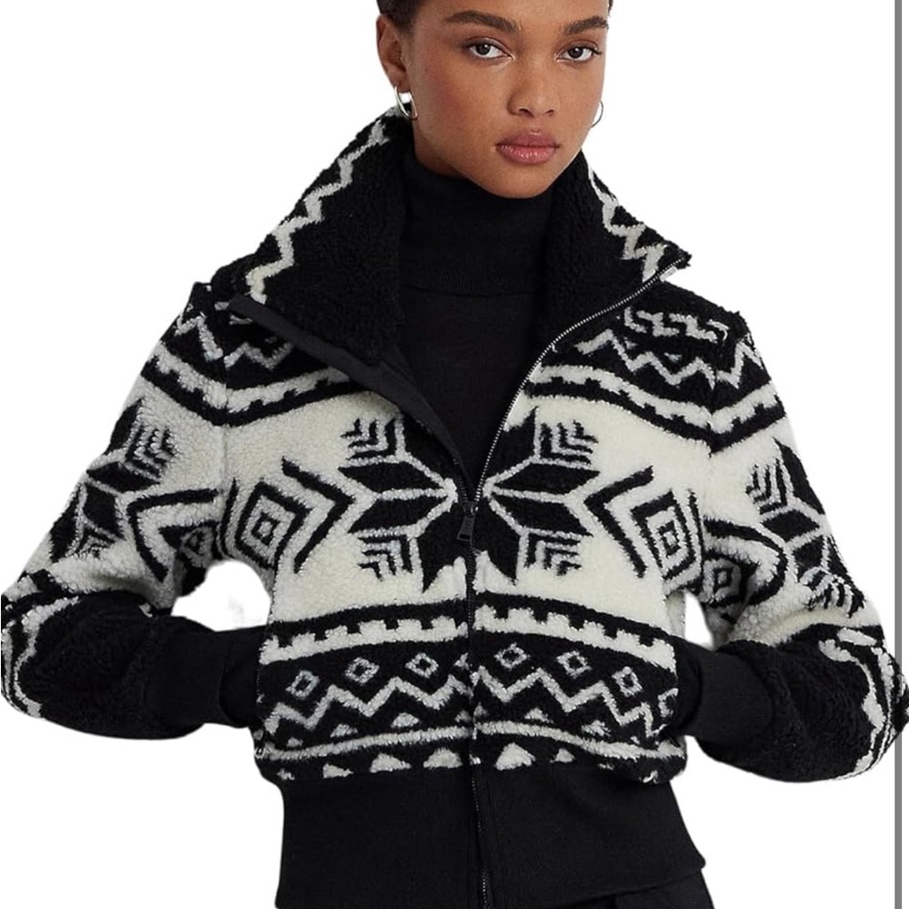 Fair Isle Jacquard Fleece Mockneck Coat